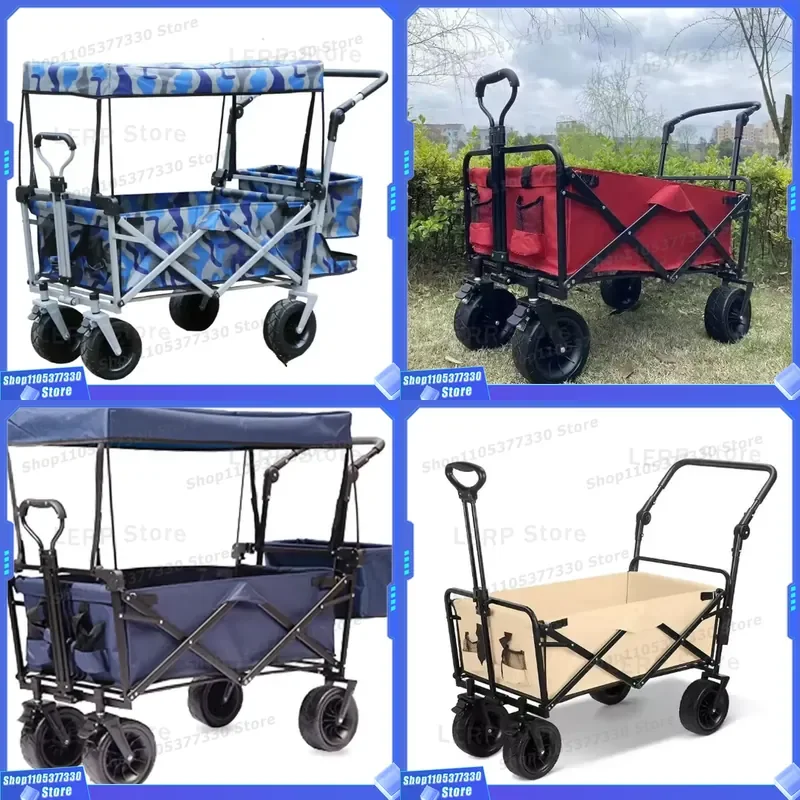 Outdoor double decker large folding camper trailer collapsible travel hand push station wagon for camping Collapsible travel