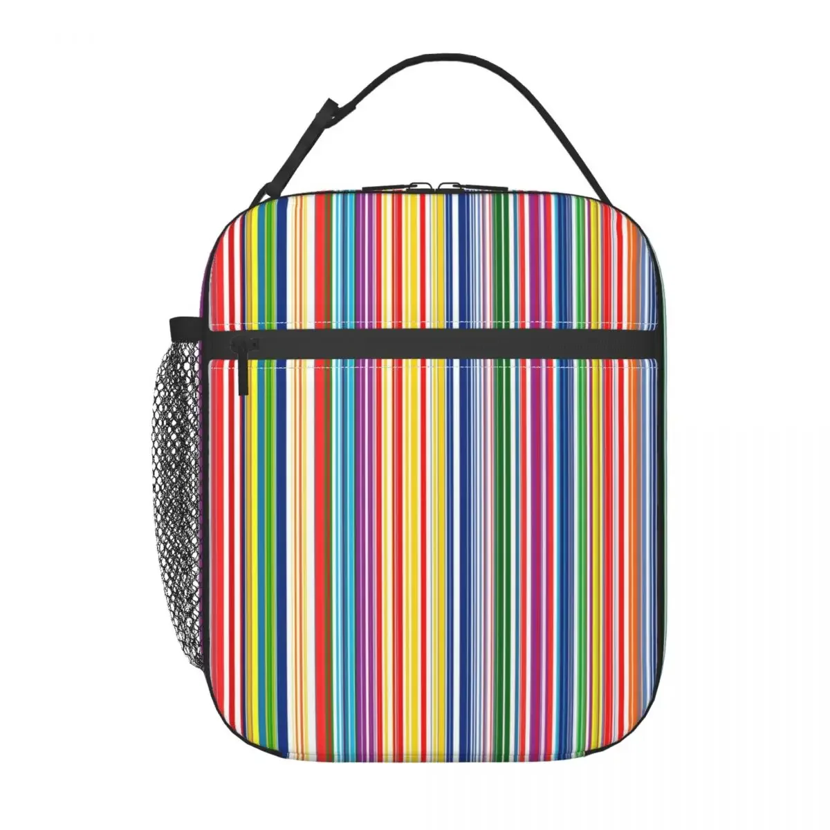 Rainbow Stripes Lunch Bag Colorful Lines Print Fashion Lunch Box for Children Picnic Portable Cooler Bag Oxford Tote Food Bags