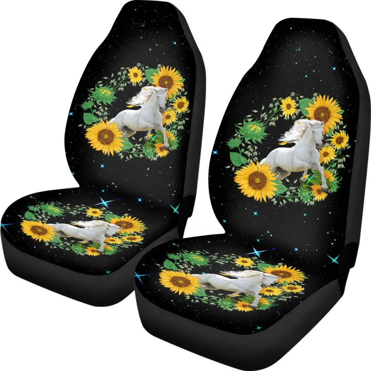 INSTANTARTS Sunflower and Horse Design Car Seat Protector 2 Packs Full Wrap Durable Car Seat Covers for Universal Car SUV Van