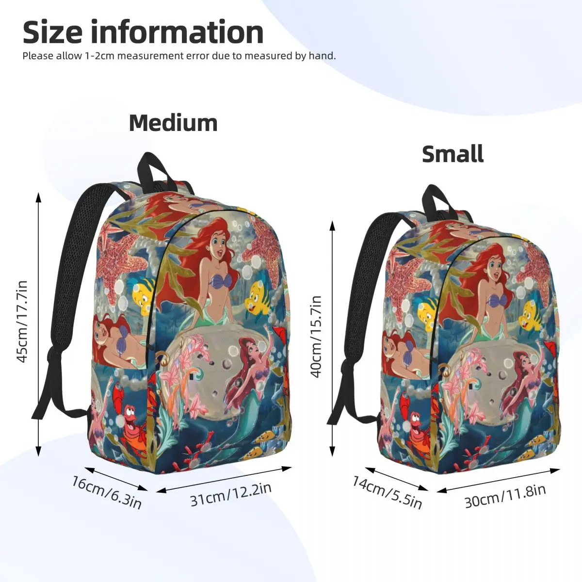 Custom Princess Ariel Travel Canvas Backpack Women Men School Computer Bookbag The Little Mermaid College Student Daypack Bags