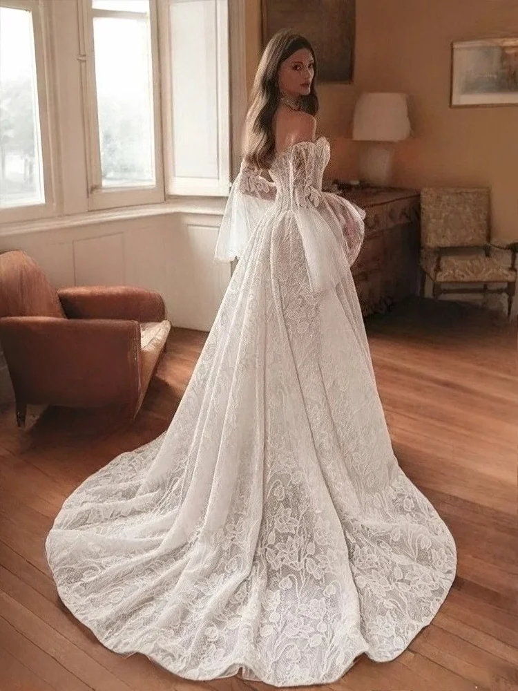 Customized Strapless A-line Wedding Gown Featuring Detachable Sleeves and Floor-length Cut Crafted for Timeless Bridal Elegance