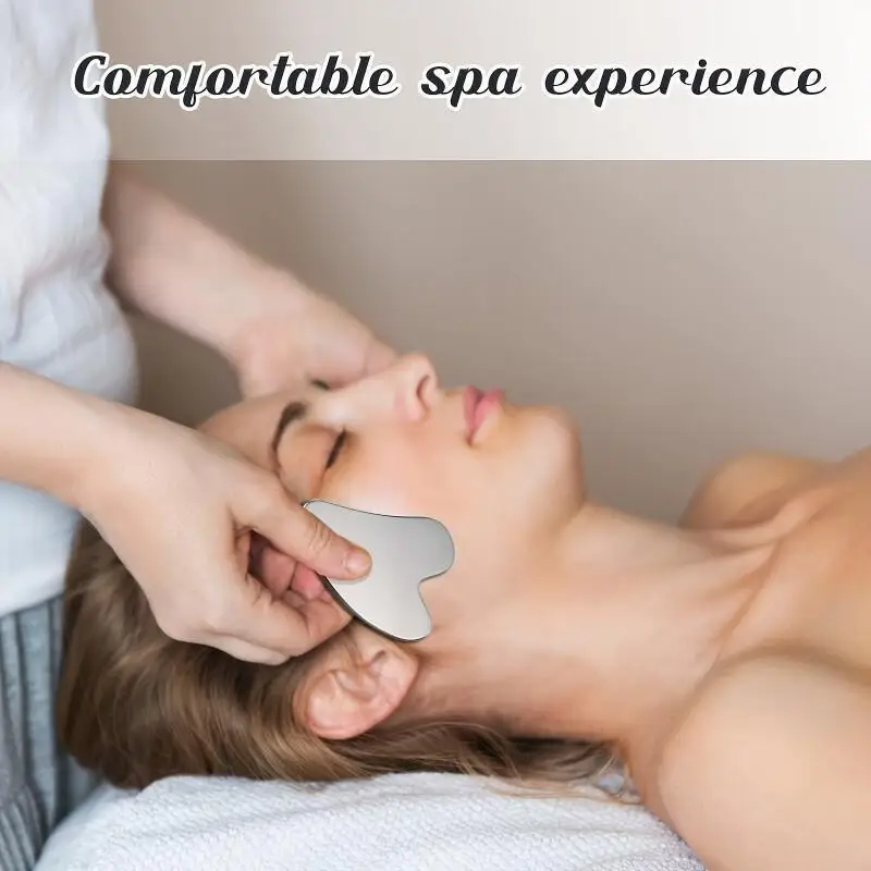Gua Sha-Brett aus Edelstahl, Sommerkühlung, hellbeiges Anziehwerkzeug und Verbesserung von Augenringen, professionelles Beauty-Set