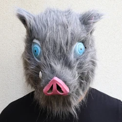 Anime Kimetsu No Yaiba Masker Hashibira Inosuke Lang Haar Varken Hoofd Latex Masker Headset Halloween Cosplay Prop Masker