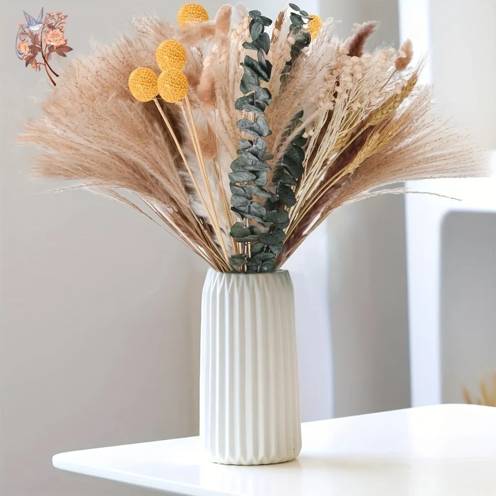 

Natural Fluffy Pampas Grass Home Decor Bouquet Eucalyptus Leaves Reed Dried Flowers Boho Wedding Floral Rustic Party Decoration