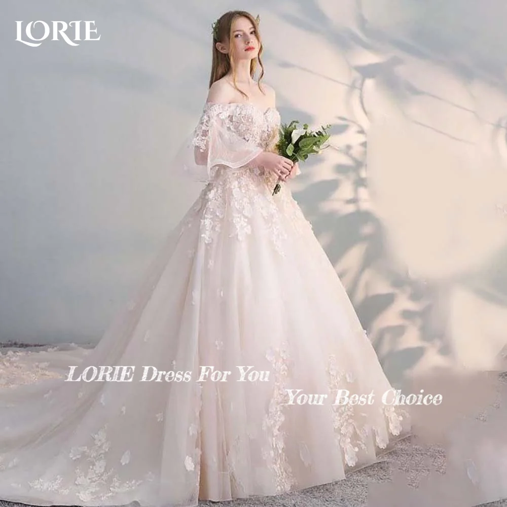 LORIE vestido de novia elegante para mujer, tul, Espalda descubierta, manga trompeta, línea A, apliques, vestidos de novia