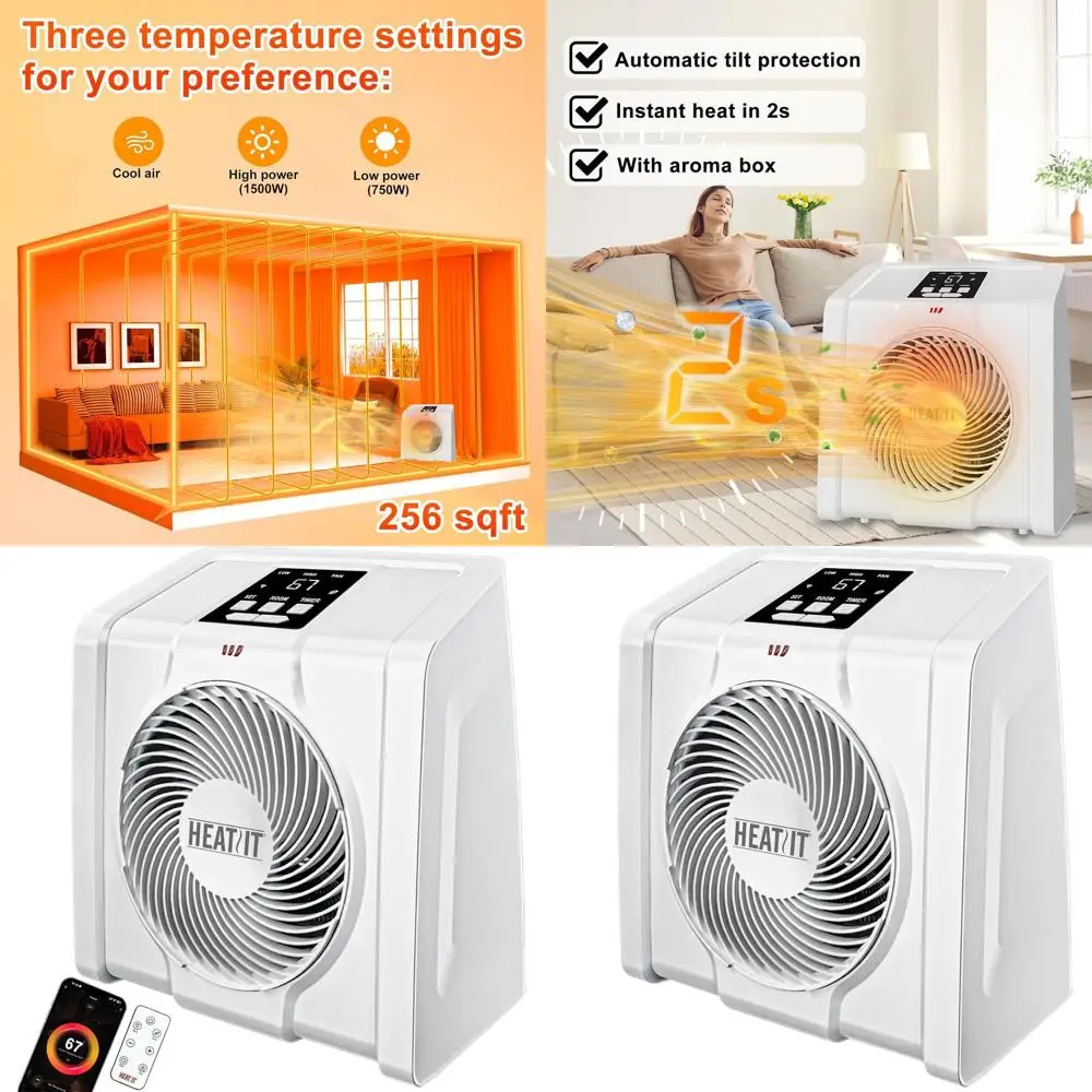 

Цифровой комнатный обогреватель с термостатом и пультом ДУ, функцией плазмы и озонирования, таймером 1-12 часов, мощностью 1500 Вт/750 Вт, белый, 10.6x7.0x11.8 дюймов