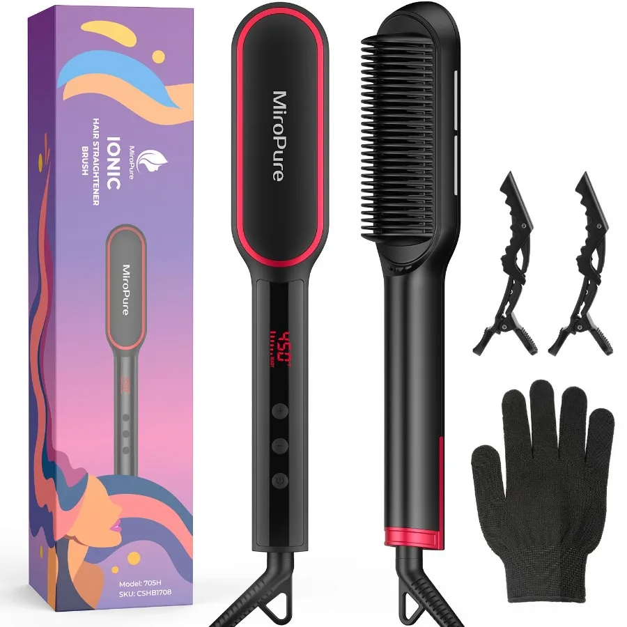 

MiroPure Hair Straightener Brush Hair Straightener Comb 2in1 Ionic Straightening Brush with LCD Display 13 Temperature Settings