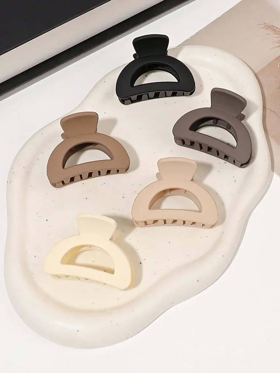 

5pcs Matte Solid Color Hair Claw Clips Set In Milk Coffee Shades For Women