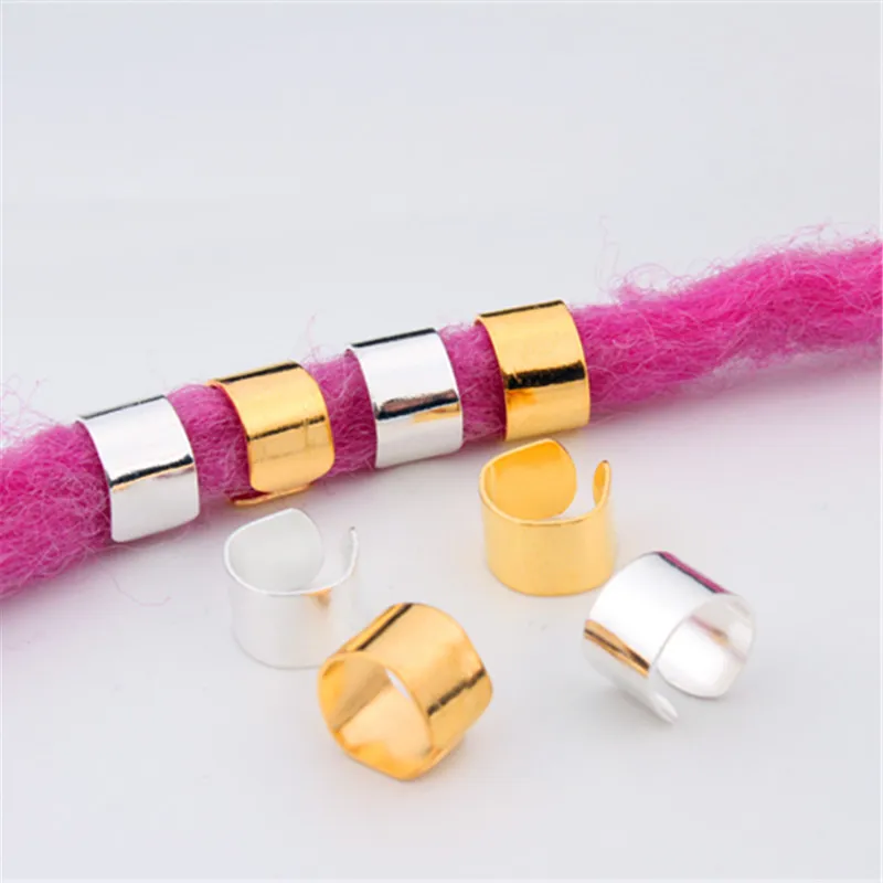 10pcs Metal Hair Rings Beads Cuffs Tube Charms Dreadlock Dread Hair Braid Non-Piercing Ear Clip Beard Jewelry Hair Accessories