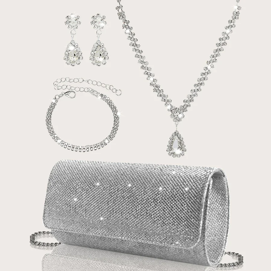

Sophisticated and elegant sparkly party clutches and wallets paired with luxe rhinestone necklace, earrings and bracelet sets.