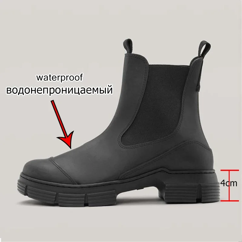 RIZABINA Fashion Women Chelsea Boots Round Toe Elastic Band Chunky Heel Short Boots Ladies Winter Warm Waterproof Casual Shoes