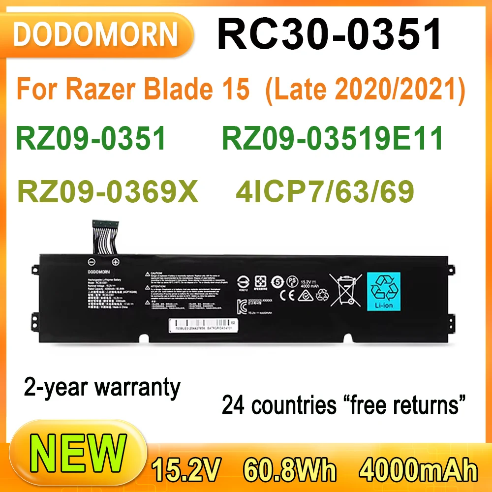 

New RC30-0351 Laptop Battery For Razer RZ09-0351 RC30-0351 RZ09-03519E11 RZ09-0369x BIade 15 Base Model 2021/2020 4ICP7/63/69