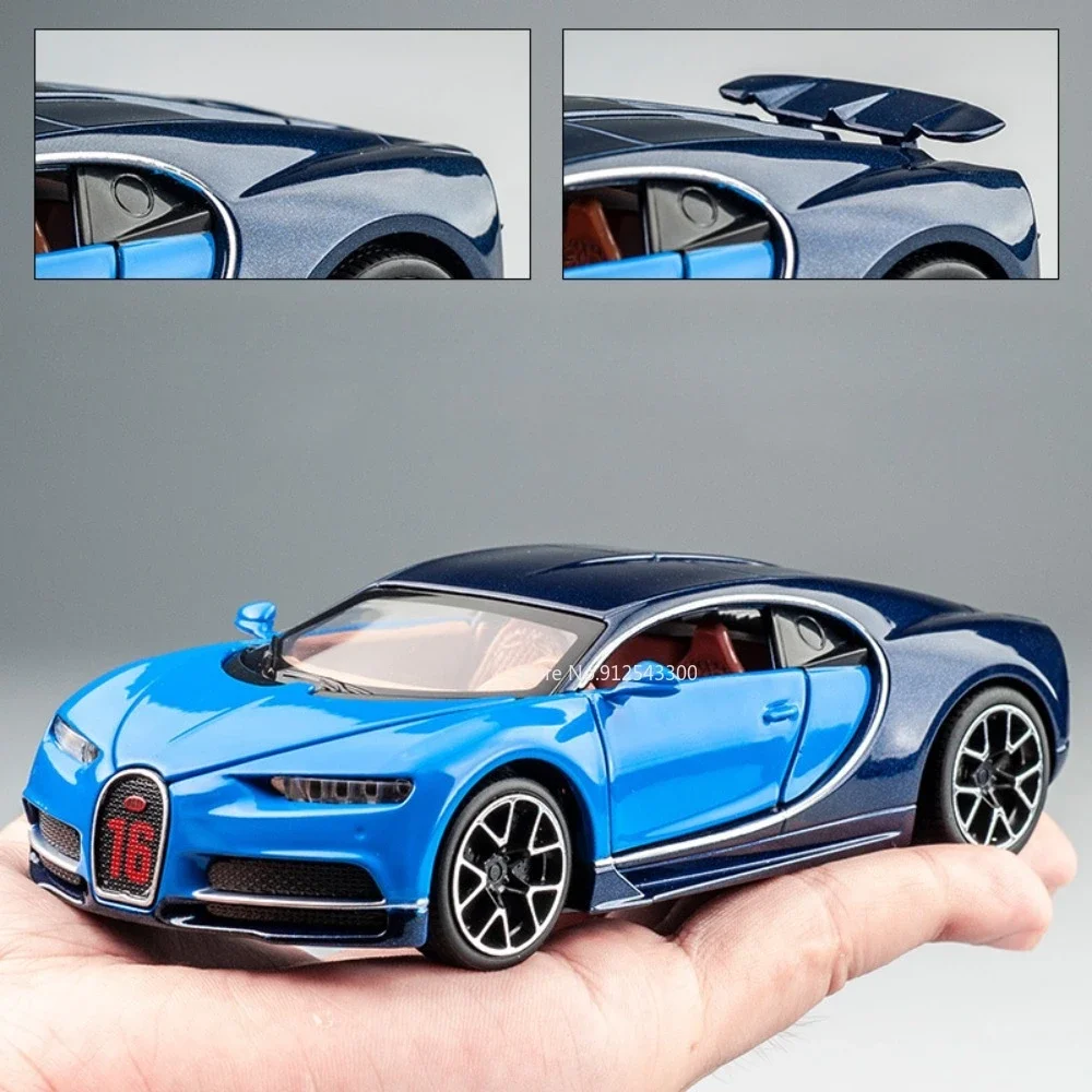 Maßstab 1:32 Bugatti Chiron Legierung Spielzeugauto Modell Druckguss Metall Sound Licht Zurückziehen Simulation Fahrzeugmodelle Hobby Ornamente Geschenk