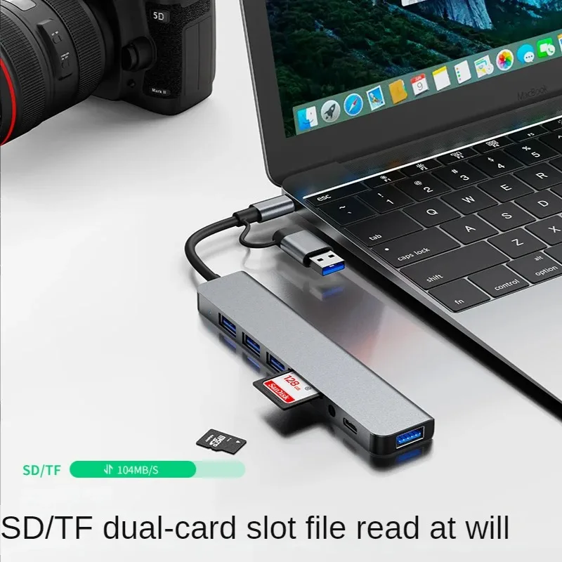 KEBIDU USB 3.0 Type C Adapter Docking Ststion USB 2.0 Port TF SD Card Reader Audio Output Multi-hub Splitter for Computer Laptop