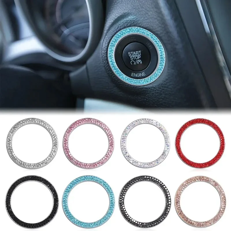 1/2/3pcs Cars One-Key Engine Start Stop Ignition Push Button Switch Cover Decorative Rhinestone Diamond Crystal  Car Decorative