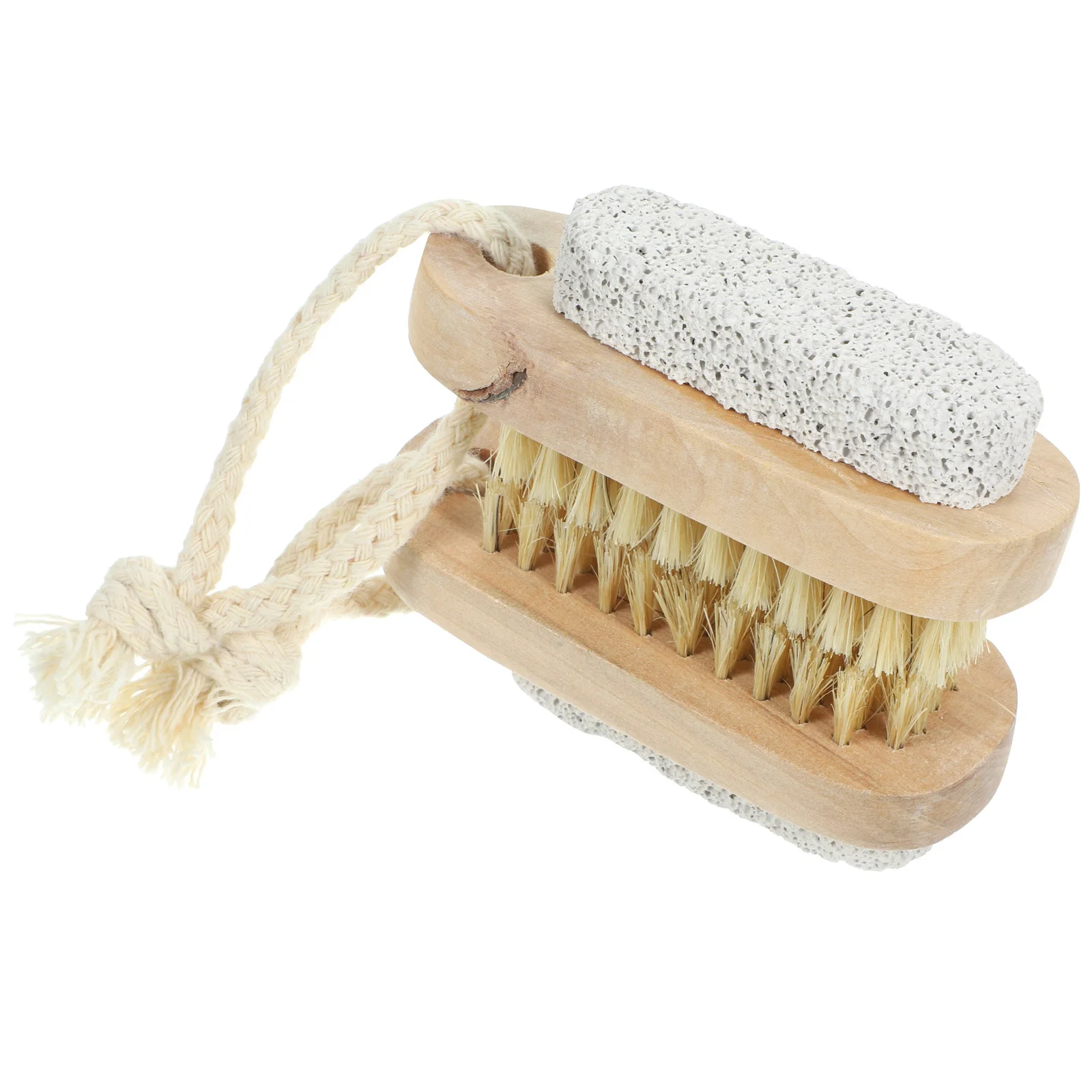 

2Pcs Dual Sided Foot Scrub Brush Natural Wood Handle with Pumice Stone for Smooth Exfoliation Full Body Bathing Massage Tool