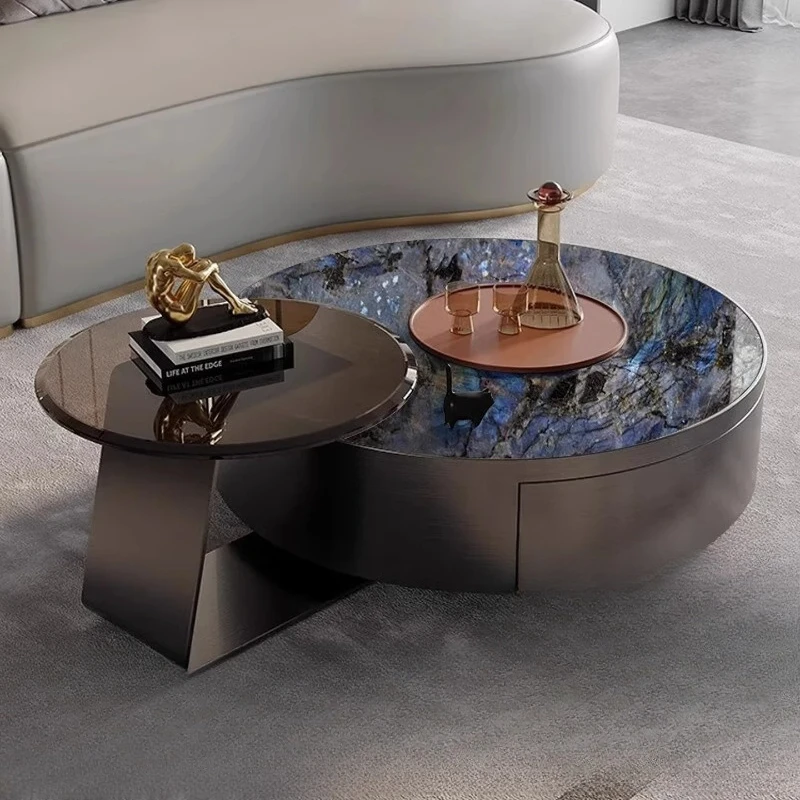 

Modern rock slab coffee table, living room home, high-end round simple small apartment high-end tea table