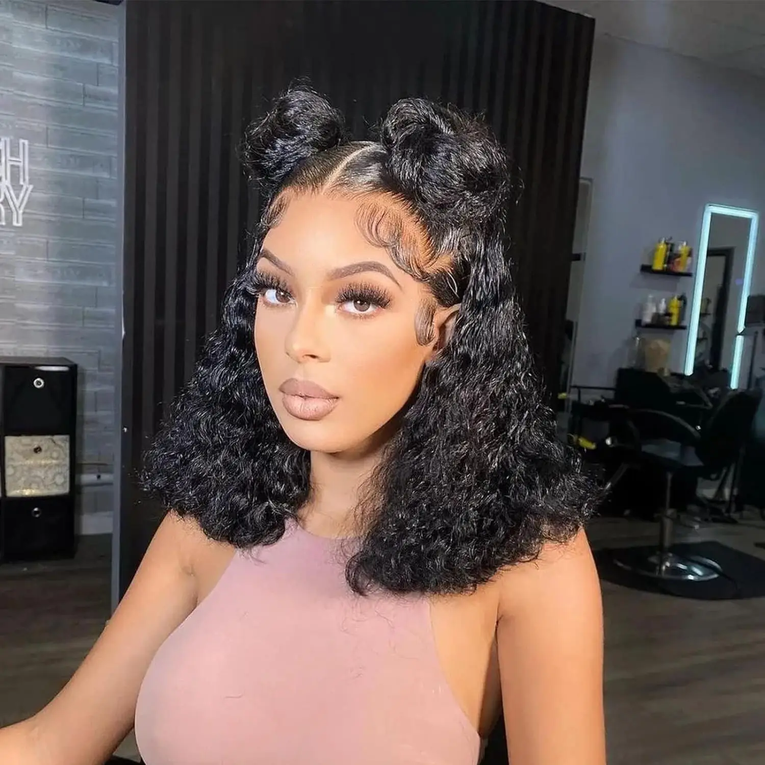 

180% Плотность Волна Воды 13x4 Короткий Боб Парик Парик Фронта Шнурка Человеческих Волос Предварительно Сорванные Волна Волна Реми Парик Шнурка 14 16 Дюймов