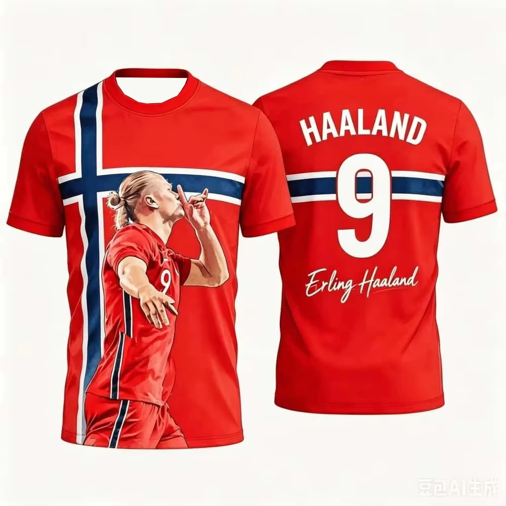 Norway # 9 Haaland # Signature Breathable Quick Drying Outdoor Sports and Leisure Adult/Children Short Sleeves T-shirt