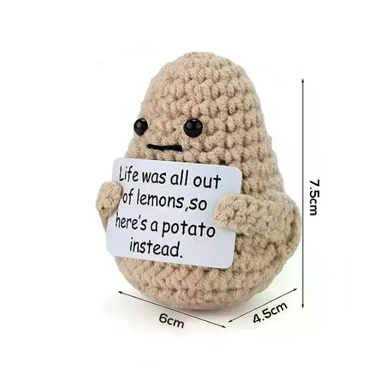 New Positive Energy Potato Hug Pocket Mini Handmade Plush Wool Knitting Doll with Card Funny Christams Gift Home Room Decoration 3