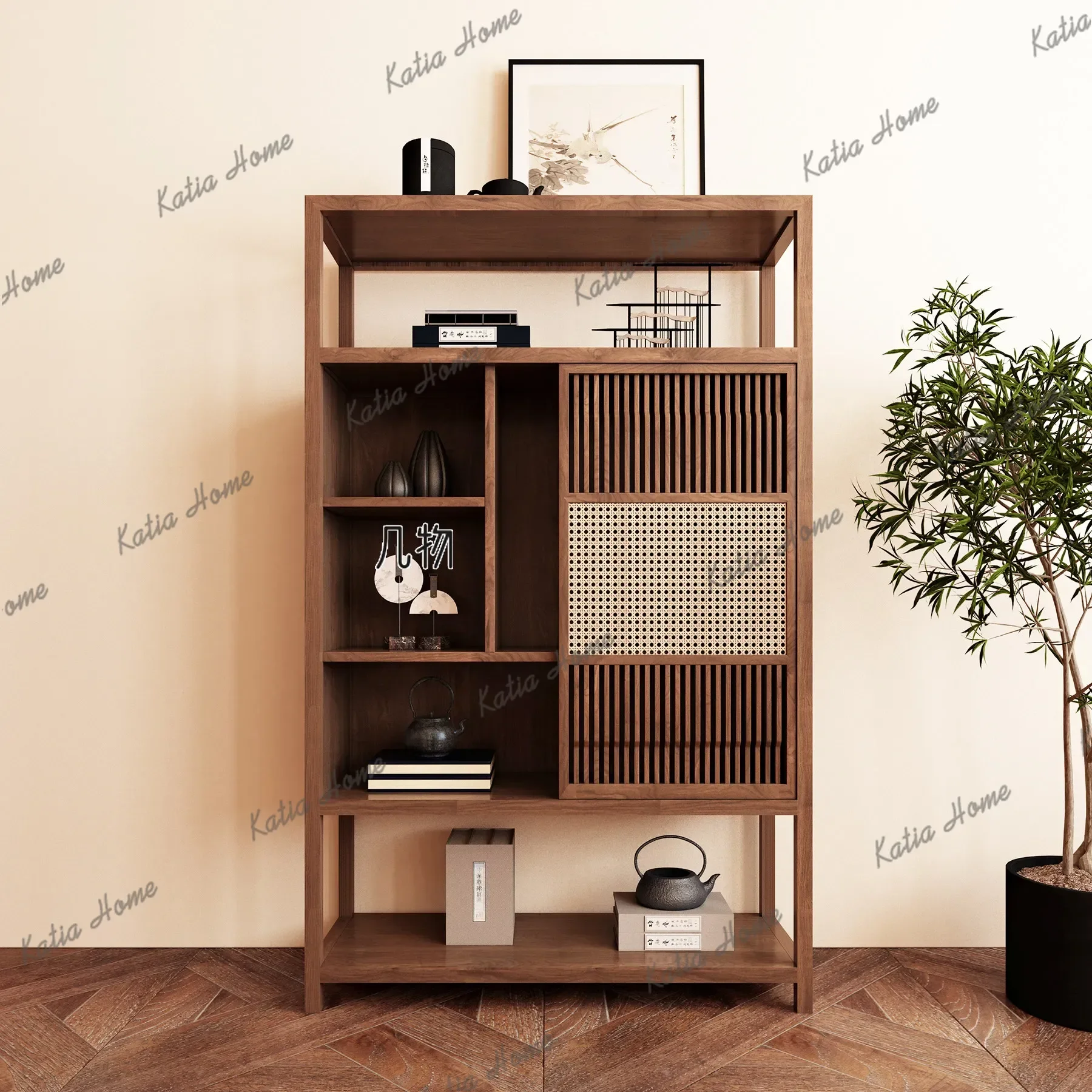 FG   solid wood Bogu frame storage Duobao Pavilion tea rattan tea room locker