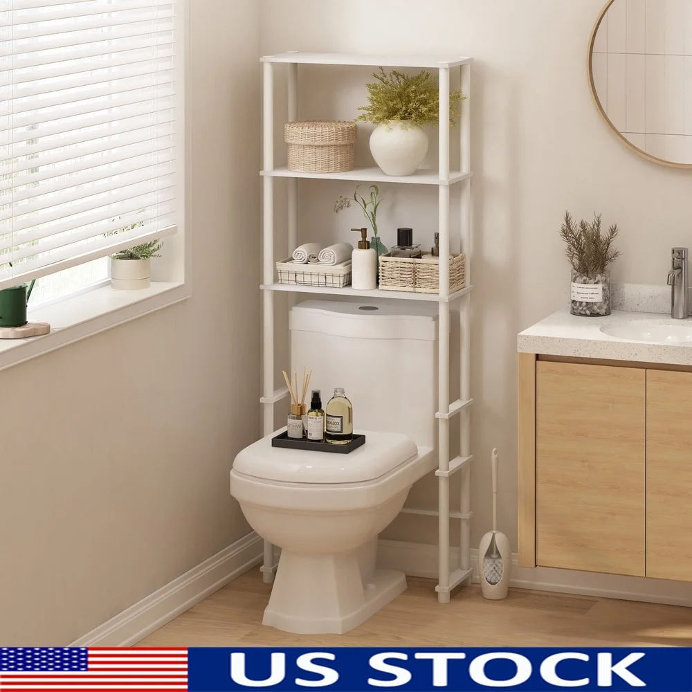 

Toilet Space Saver with 3 Shelves Freestanding Organizer Bathroom Storage Easy Assembly Anti-Tipping Design Durable Wood