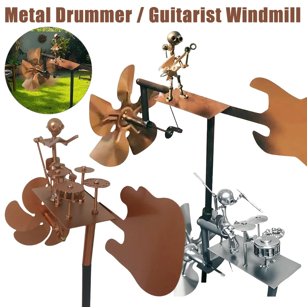 

Drummer Windmill Handmade Metal Percussionist Figurine Rockin Art Garden Decor for Music Lovers & Collectors Yard Ornaments ﻿