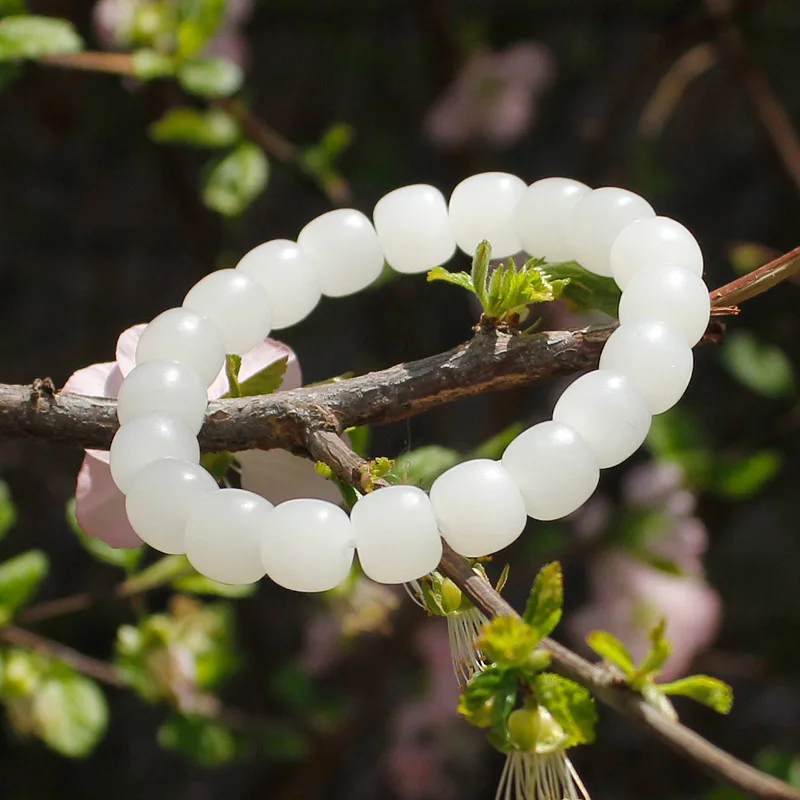 

Xinjiang Hetian Jue Suet Bracelet Old-Styled Bead Men and Women White Jade as Right as Rain