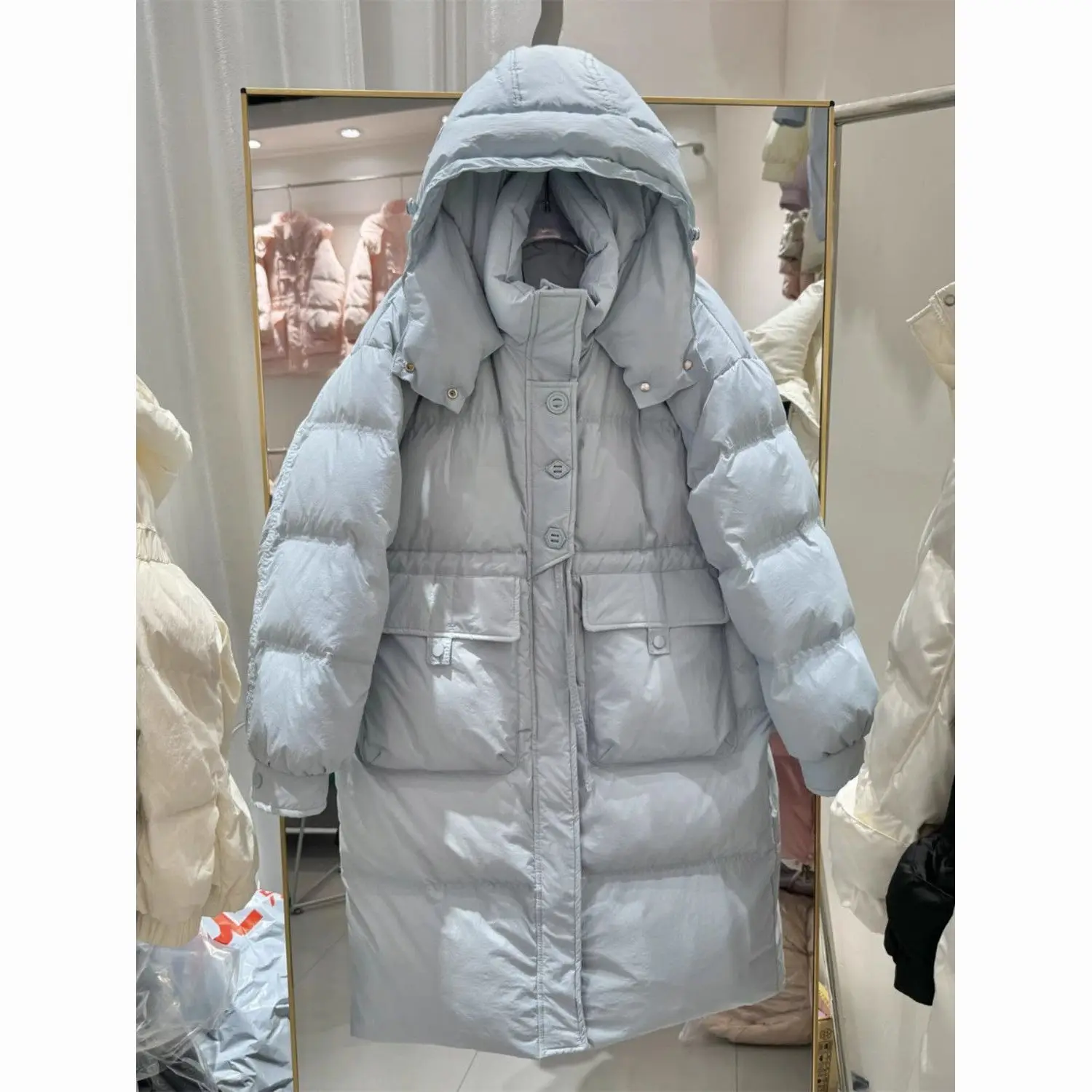 Doudoune d'hiver taille moyenne et longue pour femme, manteau épais à capuche en duvet de canard blanc, nouvelle collection 2025