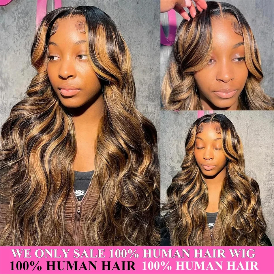 Perruque Lace Front Wig naturelle ombrée, cheveux humains, pre-plucked, avec baby hair, balayage, densité 180%, FB/30 HD