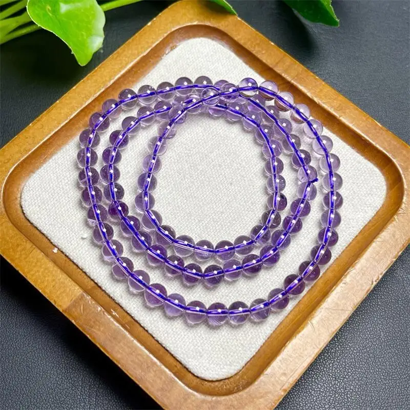 

Natural Brazilian Amethyst Triple Circle Bracelet Energy Gemstone Women Stretch Jewelry Healing Birthday Present 1pcs 4/6MM