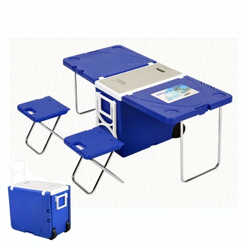 

Portable Large 28L Roto Molded Cooling Insulated Ice Chest Cooler Box On Wheels With Table And Chairs