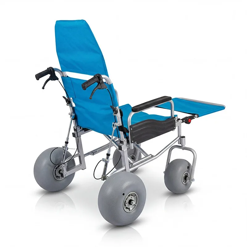 Beach wheelchair PU inflatable wheel backrest carbon steel structure barrier-free access beach outdoor wheelchair