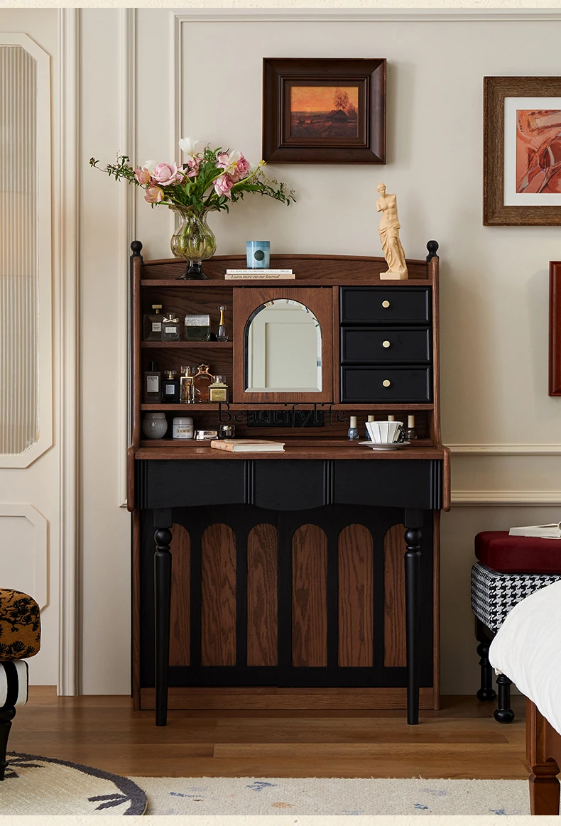 

Medieval style piano dresser dresser mirror integrated retro solid wood makeup table storage cabinet