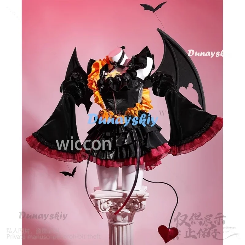 코스프레 애니메이션 게임 프로젝트 세카이 코스프레 테토 VTuber 코스튬 드레스 로리타 다크 리틀 데빌 윙 레드 가발 할로윈 소품 커스텀