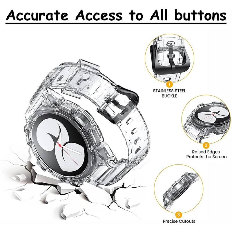 Transparent Band+Case for Samsung Galaxy Watch 4 5Newest Soft Clear Sport Strap 40mm for Galaxy Watch 4 5 Bracelet Watchband