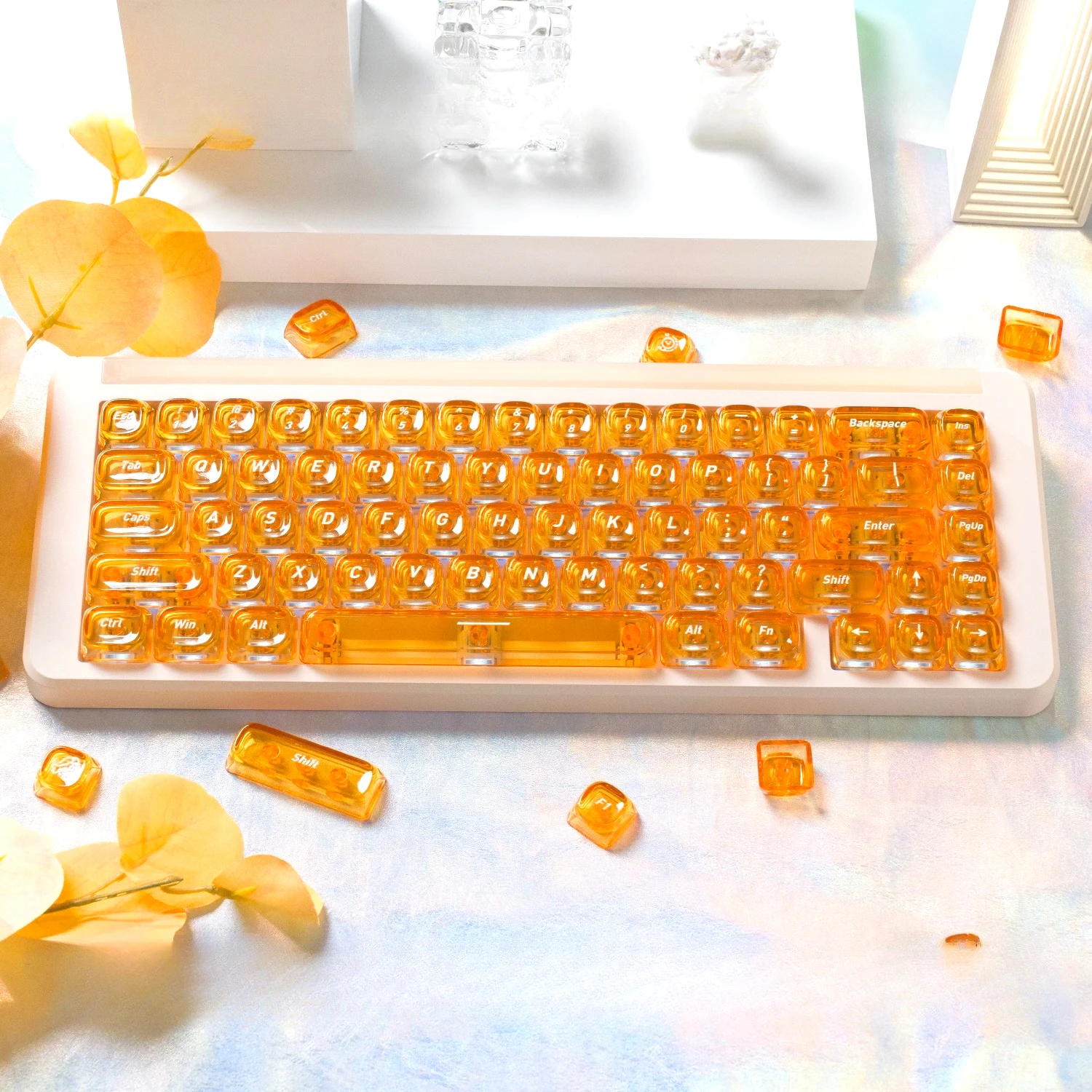 MAIMOOO Orange Soft Candy Keycaps Orange Transparent Backlight Cherry Pc Keyboard Summer Keycaps Translucent 130 Keys
