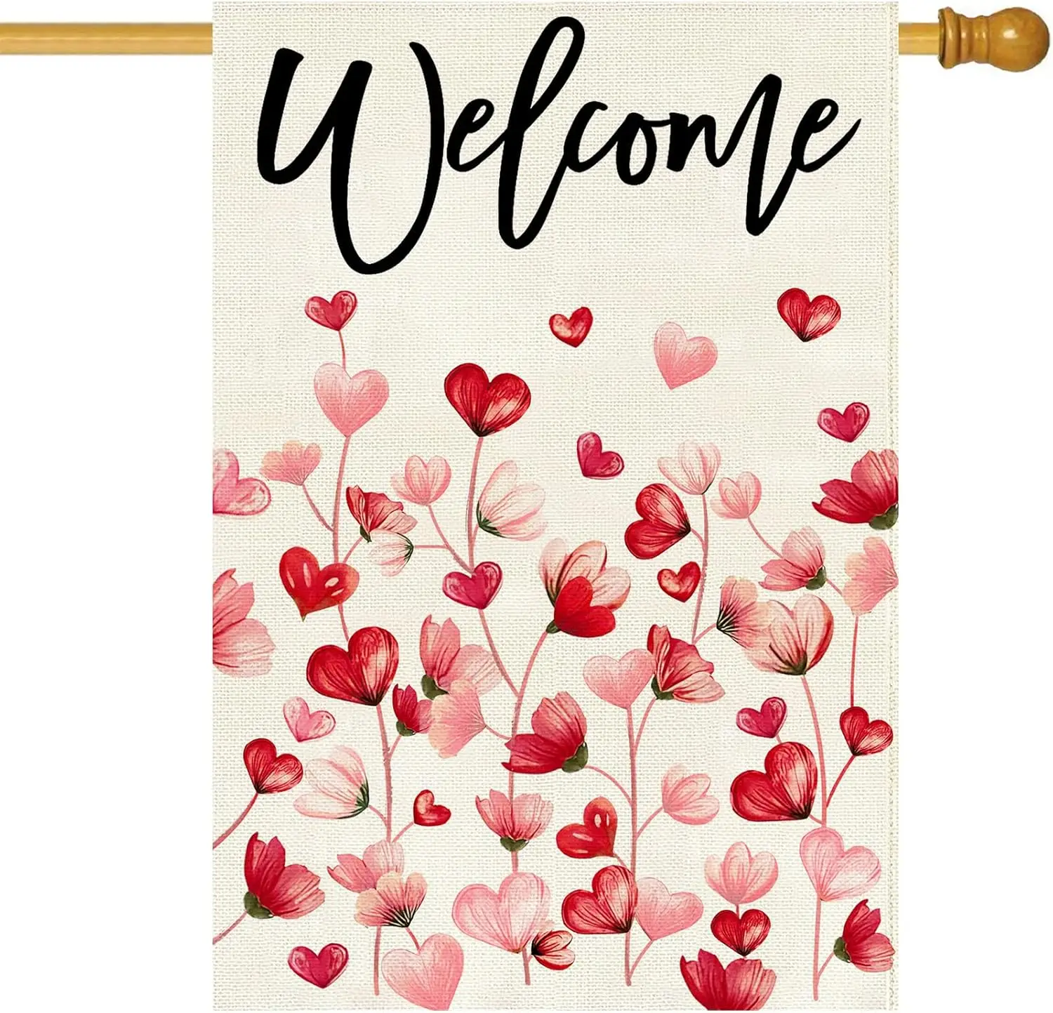 Baccessor Valentine's Day Welcome House Flag 28x40 Inch Double Sided Burlap,Floral Red and Pink Love Hearts Large Garden TTL LLG