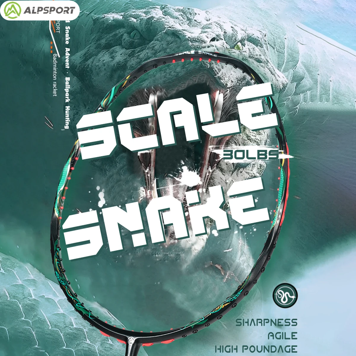 ALP V5 Snake 5U مضرب كرة الريشة بحد أقصى 38 رطل مضرب من ألياف الكربون الأصلي مضرب هجومي مسبقًا وممزق #1