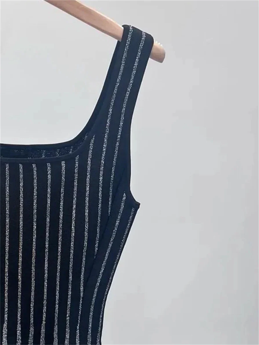 

Женское сексуальное вечернее мини-платье в вертикальную полоску с вязаными подтяжками, женское платье