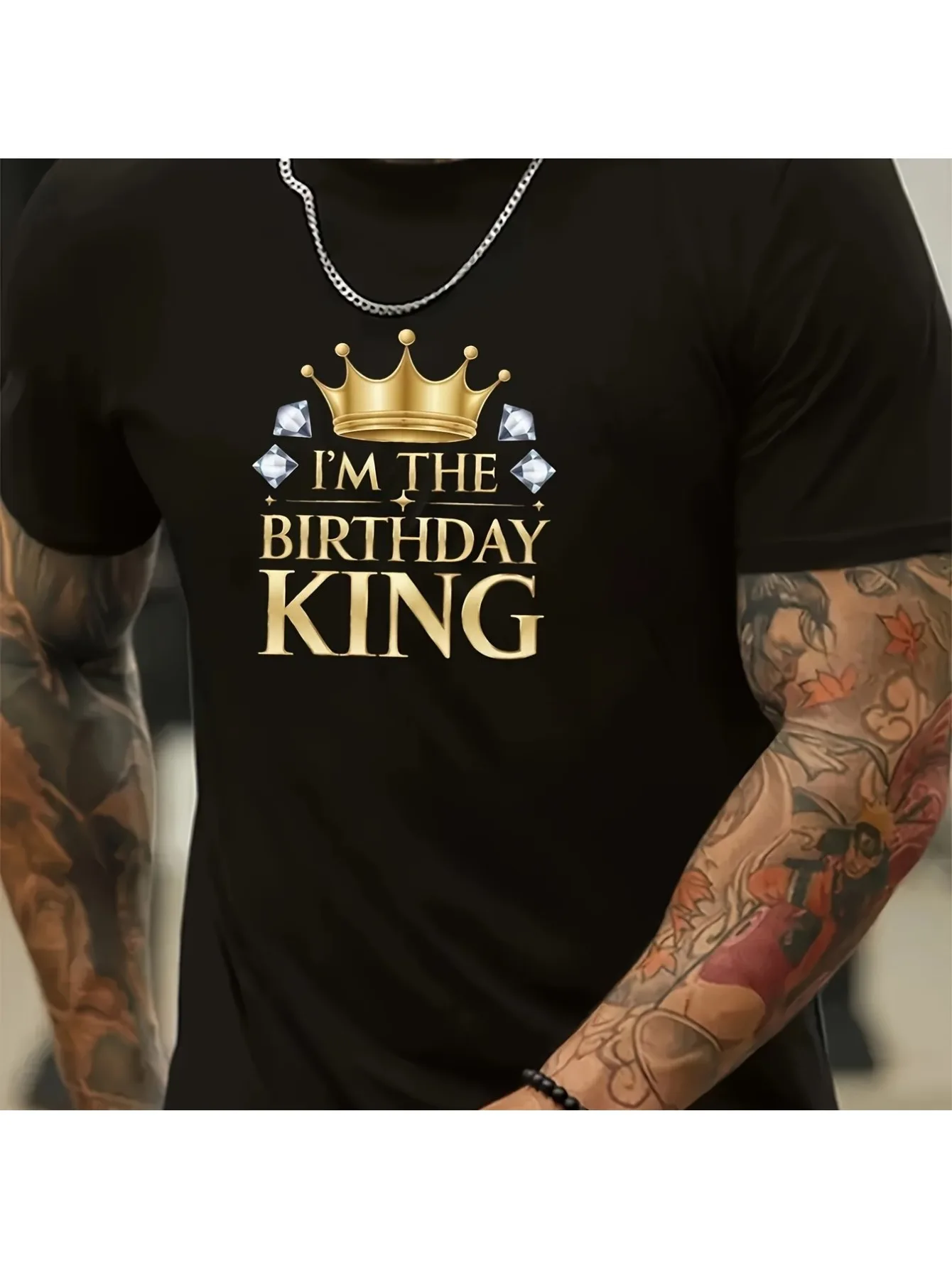 

Футболка с короткими рукавами Golden Crown I'M THE BIRTHDAY KING, летняя тенденция с круглым вырезом, текстура из чистого хлопка, I Wish Myself A Happy
