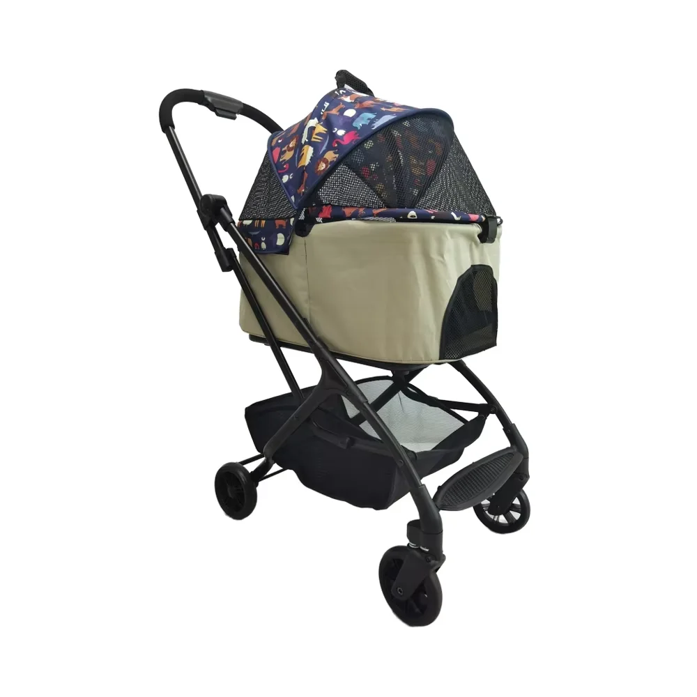 

White Oxford Fabric Portable Aluminum Luxury Fashion Zipper Pet Dog Wagon Trolley Car Carrier with 4 Wheels Pet Stroller Dog