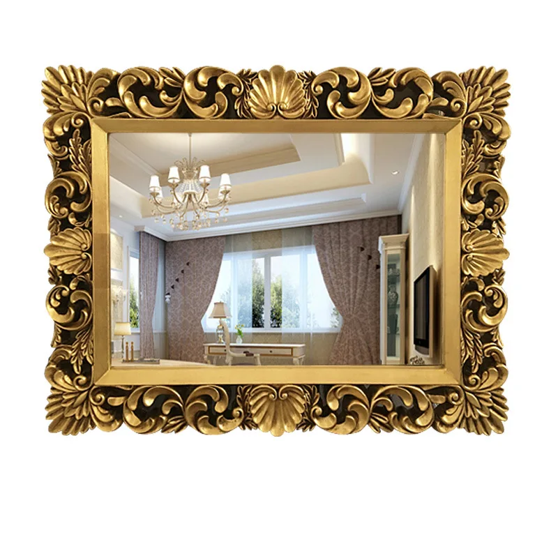 

Retro square carved bathroom mirror, decorative dressing mirror