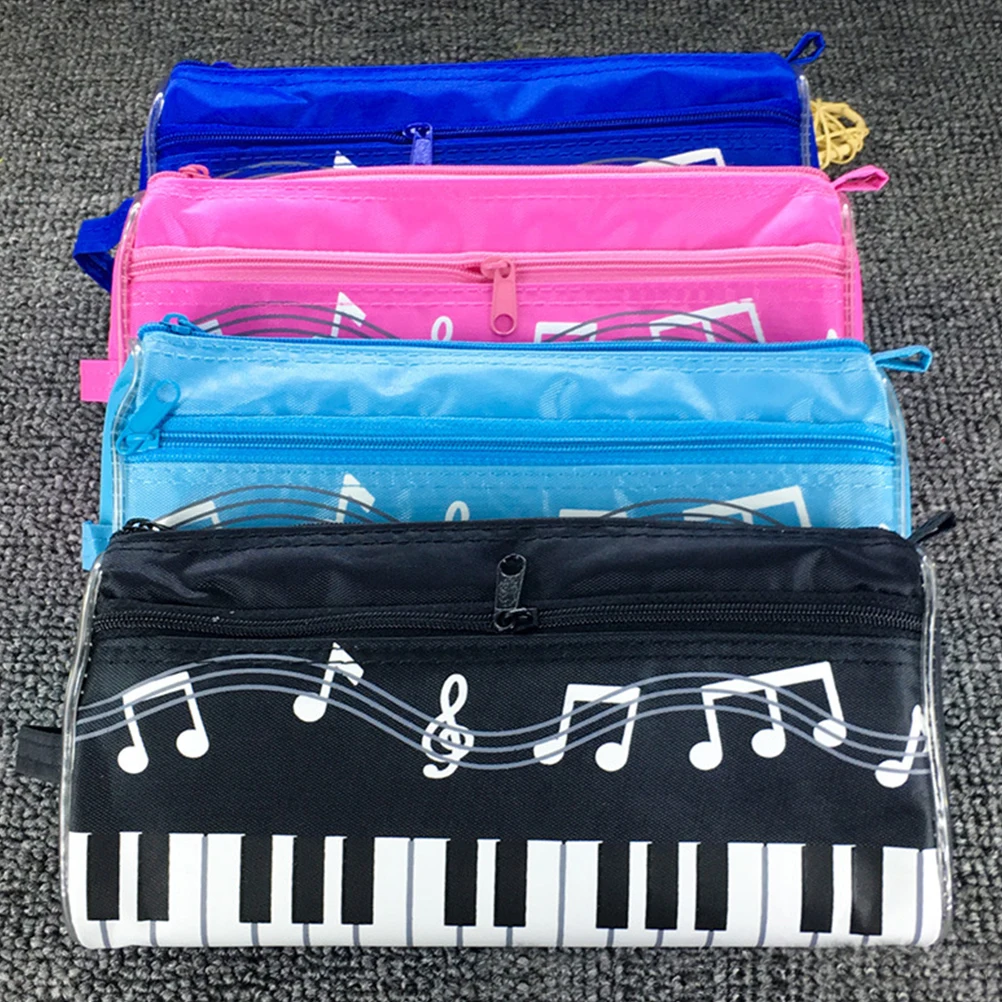 

2 pcs Music Note Stationery Bag Lightweight Portable Pen Pouch for Children Piano Pattern 2 Colors Black Blue Storage