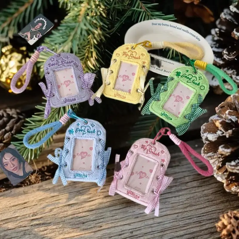 Adorabile portafoto con nastro a tema balletto in peluche con cordino, portaoggetti per immagini idol, espositore per carte, regalo con ciondolo protettivo