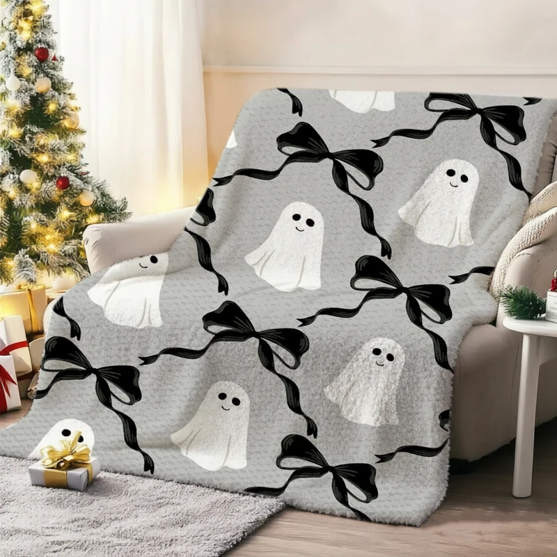 Cute Ghost Pumpkin Blanket Fall Wreath Bedding Throw for Sofa Car Nap Travel Cozy Room Decor Thanksgiving Holiday Souvenir