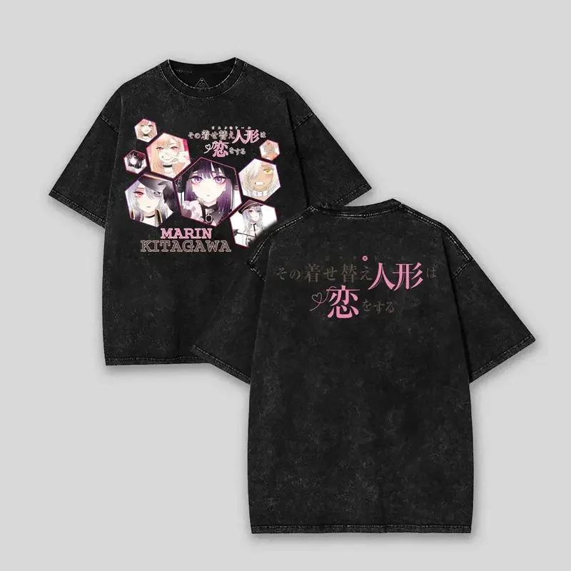 My Dress Up Darling Kitagawa Marin Clothing Men Women Manga T-shirts Retro Washed T Shirt Casual Cotton Tee Harajuku Male Tshirt