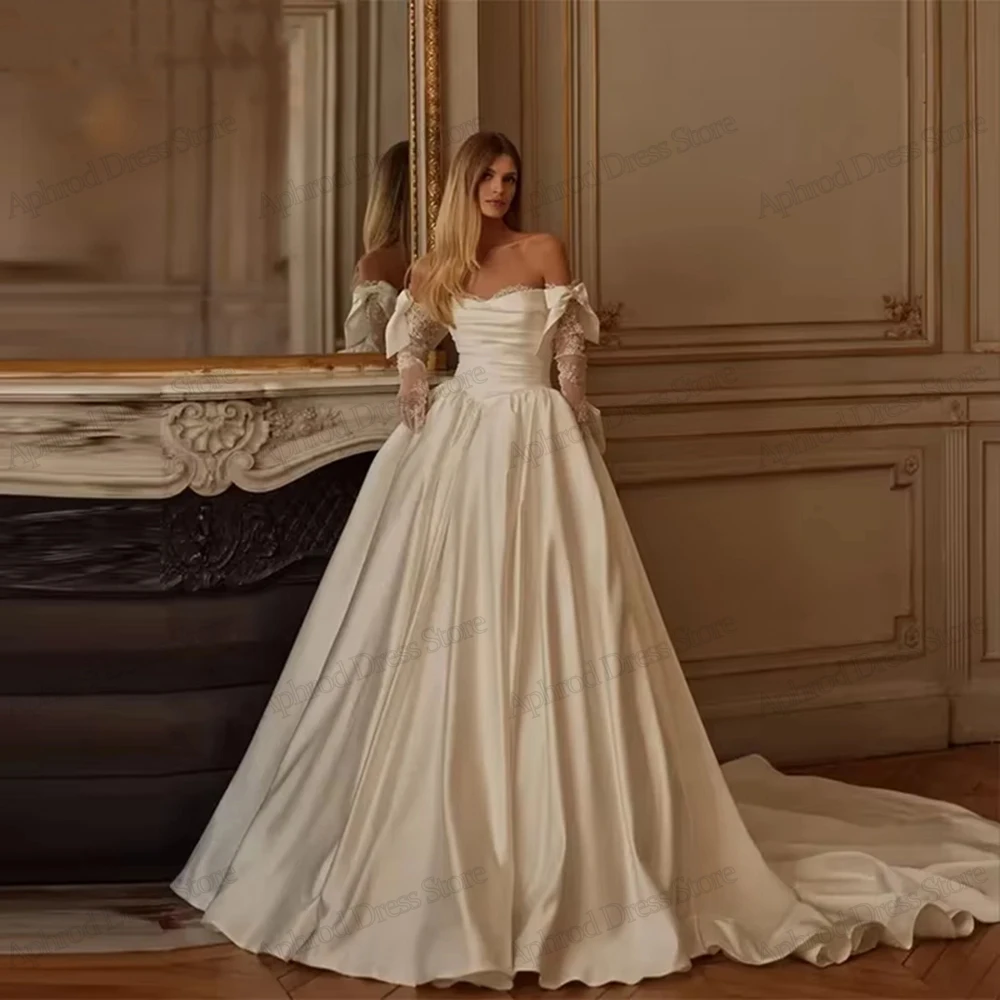 Vintage Wedding Dresses A Line Elegant Bridal Gowns Off The Shoulder Robes Bow Decoration Graceful Vestidos De Novia Customized