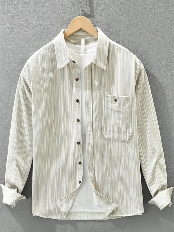 

Trendy Striped Long Sve Casual Loose Men's irt Faionable All-Match Artistic Autumn Outerwear Open Cardigan Sle