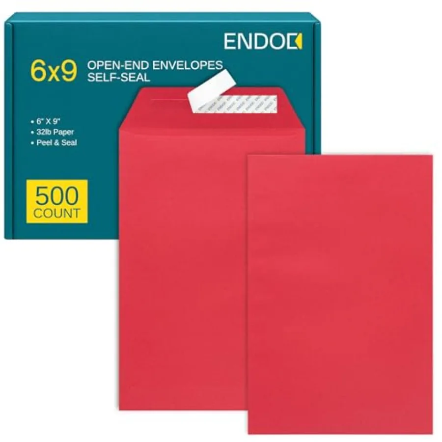 

6x9 Red Envelopes Self Seal, 500/pack, Colored Envelopes Letter Size 6 x 9 inch, Open End Flap Style for Cards, Invitations, Ho
